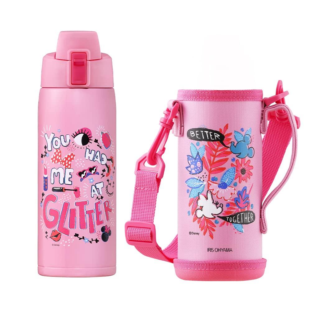 IRIS OHYAMA Water Bottle for Minnie Direct Cold Vacuum Keeps Cold for 6 Comes with Pouch and Easy to Hold Hand Easy to Easy to Perfect for School or