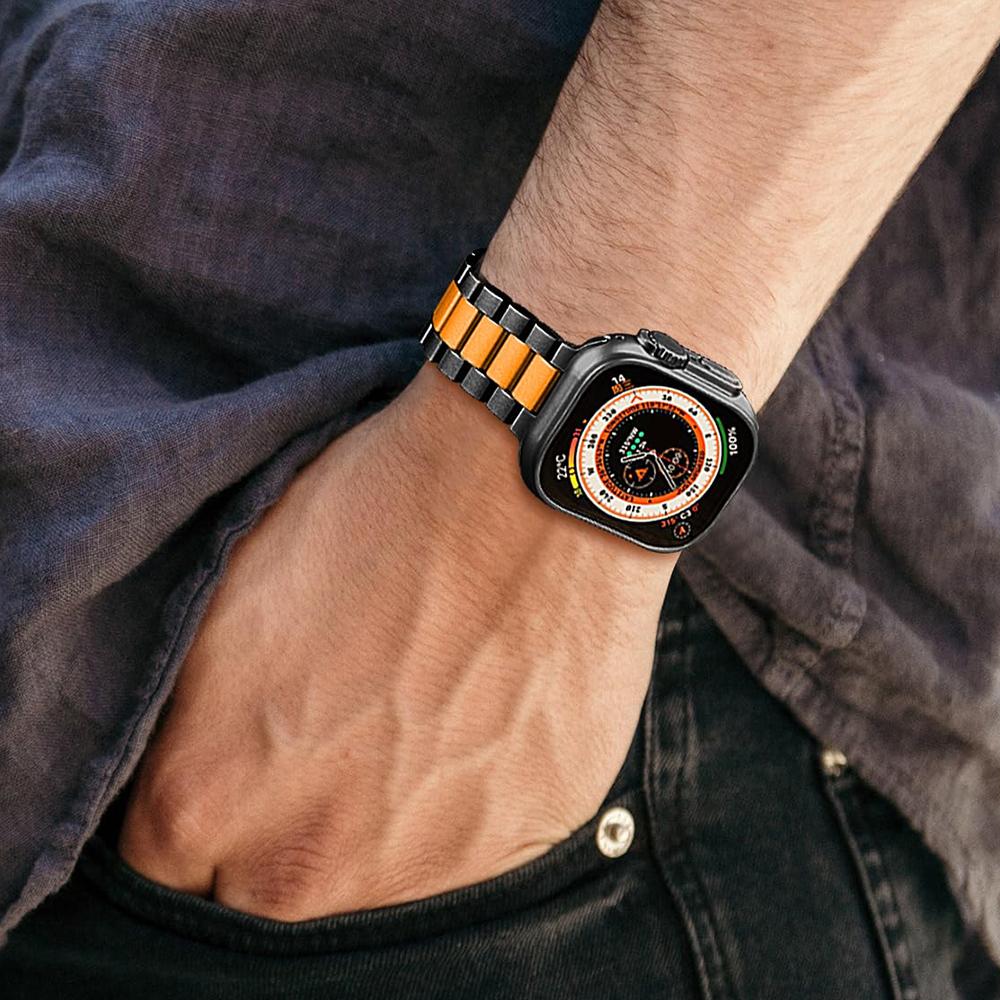 Черно-оранжевый ремешок для Apple Watch Ultra 49 мм Серии 10 46 мм Роскошный мужской браслет для Серии 9 8 7 6 5 4 SE 49 мм 46 мм 45 мм 44 мм