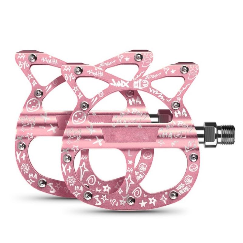 Aluminum Alloy Mountain Bicycles Pedals Cats Shape Cycling Pedals 3 Seal Bearings Nonslip Bike Pedals Easy to Install