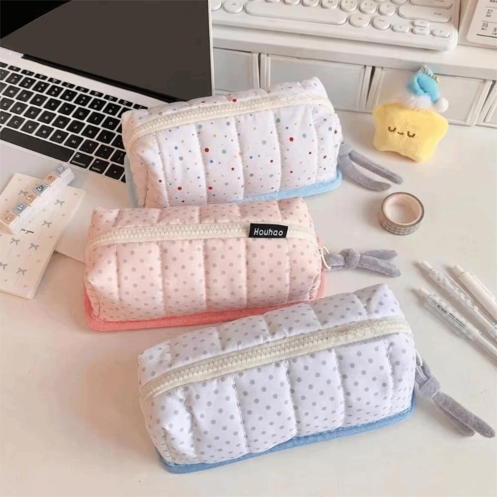 Large Capacity Pencil Box Dot Pattern Stationery Bag Fashion Pencil Case  Portable Use