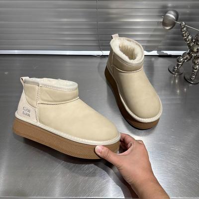 Европейские мини-сапоги на толстой подошве для женщин, зима 2024, новинка, модные утепленные бархатные нескользящие хлопковые сапоги