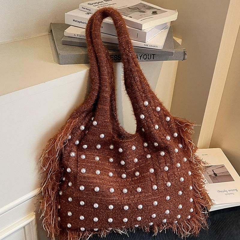 2025 Autumn New Large-capacity Bag Women's Shoulder Niche Decompression Vacation Foreign Style Beach Handmade Wool Tote Bag