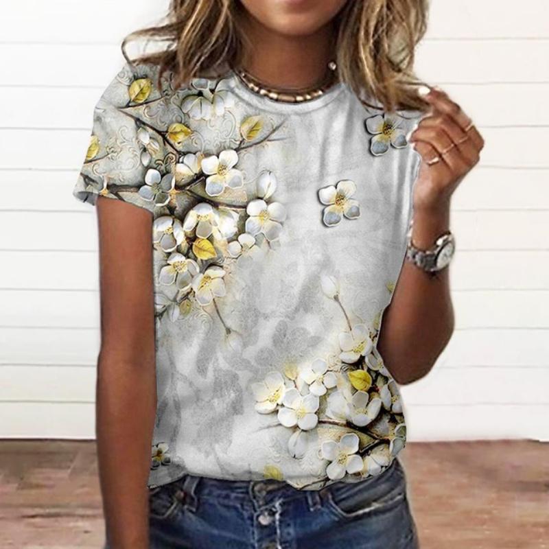Летняя модная женская футболка с 3d цветочным принтом, топы больших размеров, женская одежда, повседневный женский топ, женская футболка с коротким рукавом