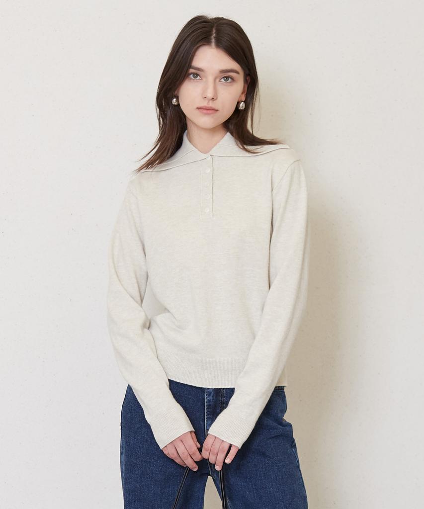 JUN BY JUN K 5-Button Placket Knit Top_Ivory