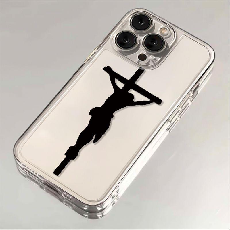 Чехол для телефона с принтом-силуэтом креста Иисуса для серий iPhone 17 16 15 14 13 12 11 16E Pro Max Plus Двойная защита