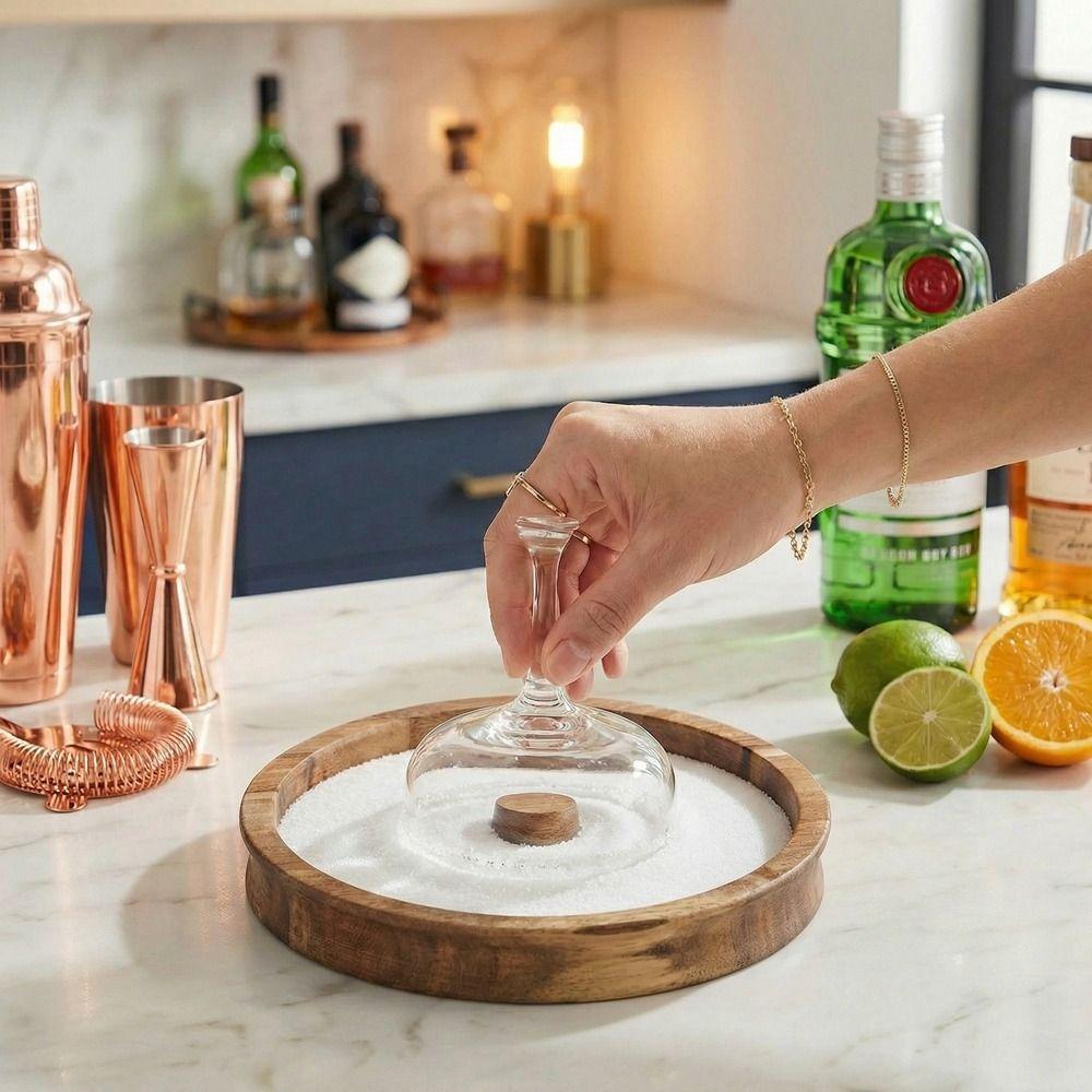 Wooden Seasoning Dish Round Cup Salt Rimmer Bar Accessories Sugar Edge Box  Drinks Garnish