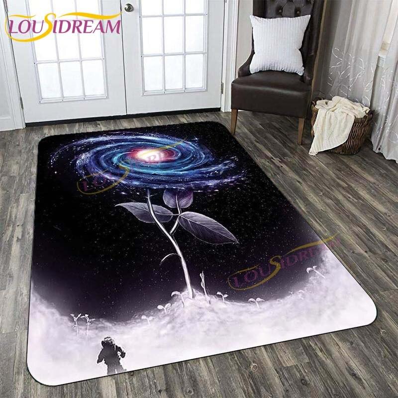 3D New Flaming Rose Floor Mat Area Rugs Rose and Skull Printed Rug and Carpets for Bedroom Home Living Room Valentine's Day Gift