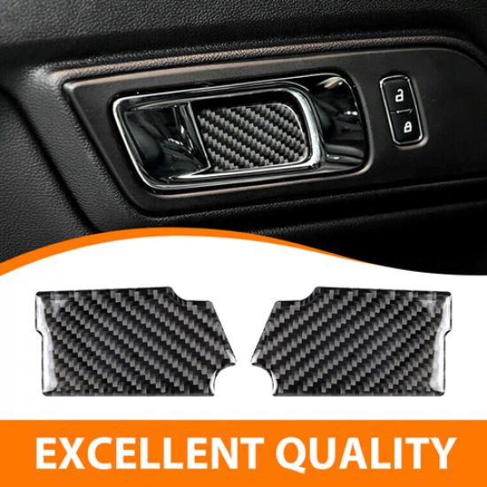 Real Carbon Fiber Door Handle Bowl Cover Trim Decals For Ford Mustang 2015-