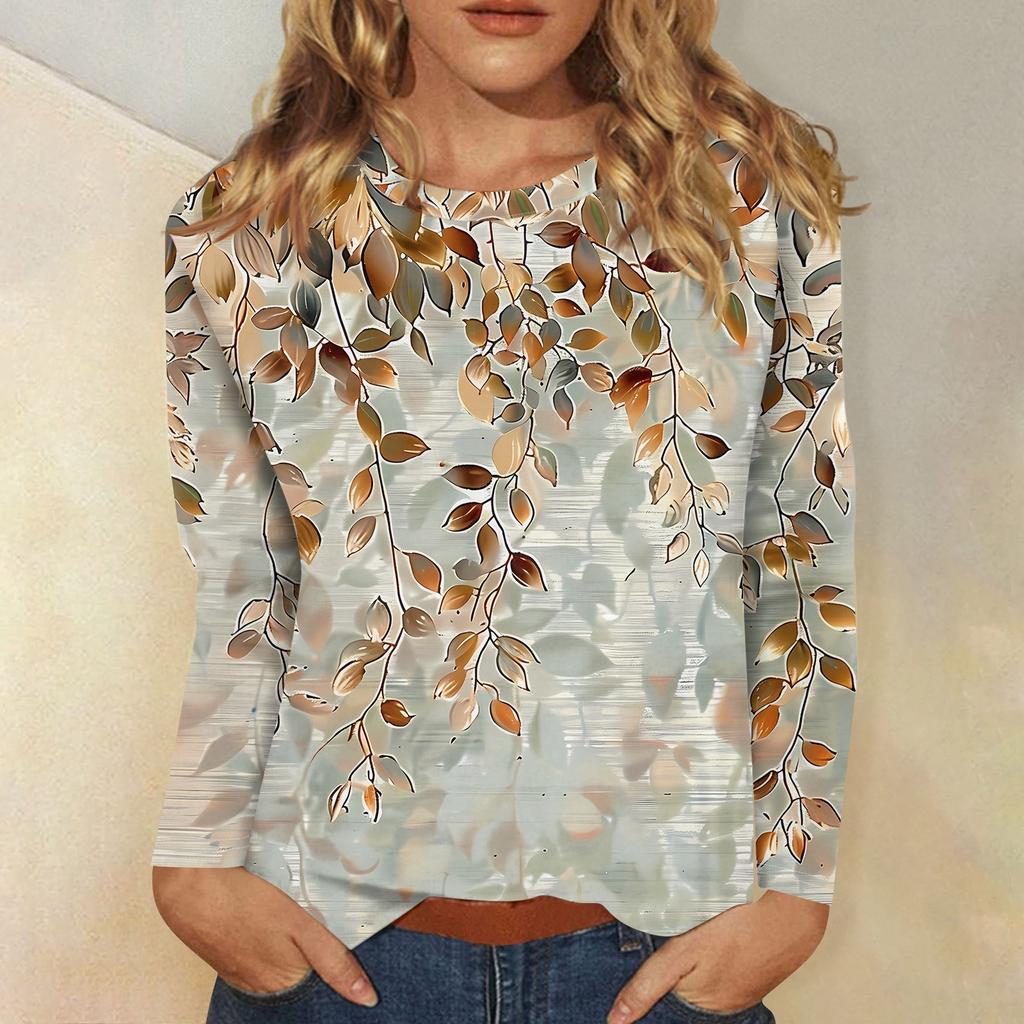 Женский модный повседневный пуловер с круглым вырезом и длинным рукавом с цветочным принтом