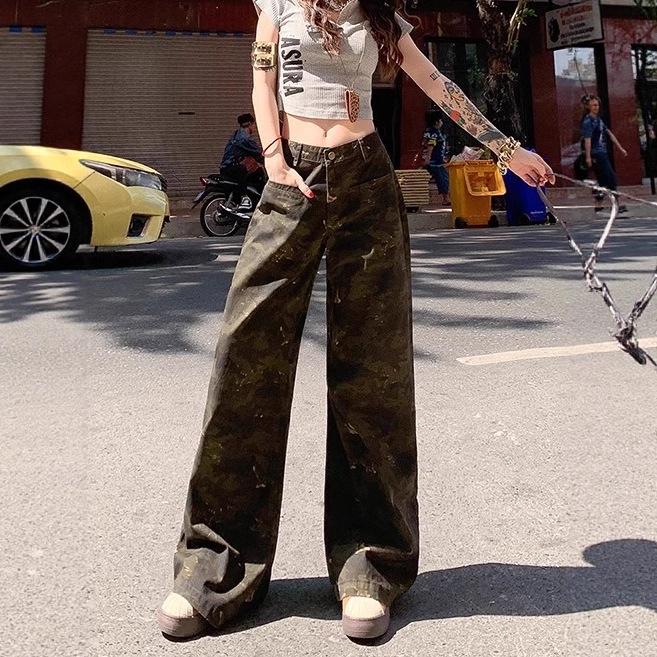 Женские камуфляжные брюки карго с высокой посадкой - Лето 2025, Легкие, Слим-фит, Джинсы прямого кроя