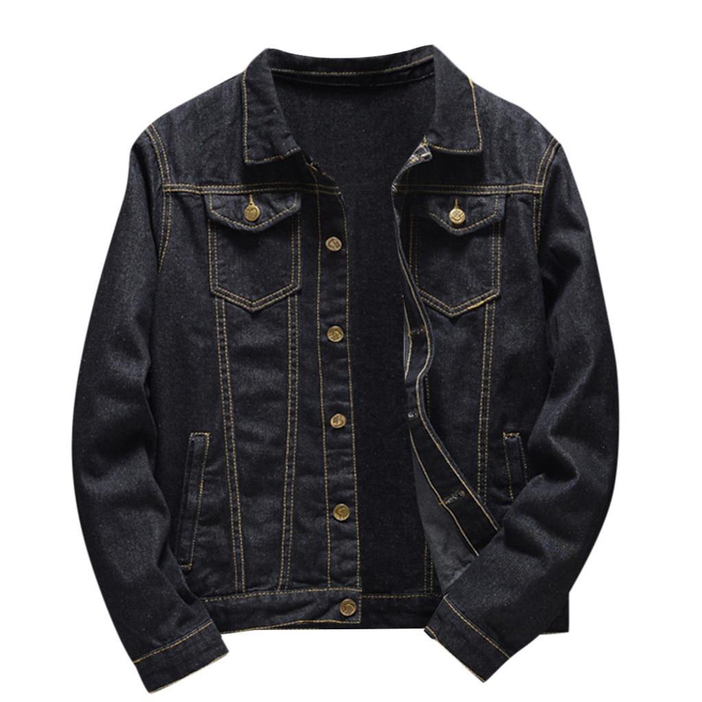 Denim Jacket Men Autumn Winter Casual Long Sleeve Turn-down Collar Solid Denim Jacket Streetwear Coat Bomber