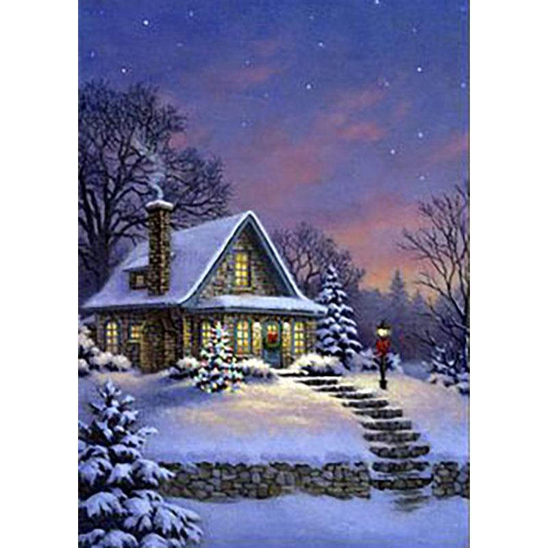 5D DIY Diamond Painting Winter Snow Landscape Full Round Drill Diamond Embroidery Cross Stitch Wall Art Picture of Rhinestone
