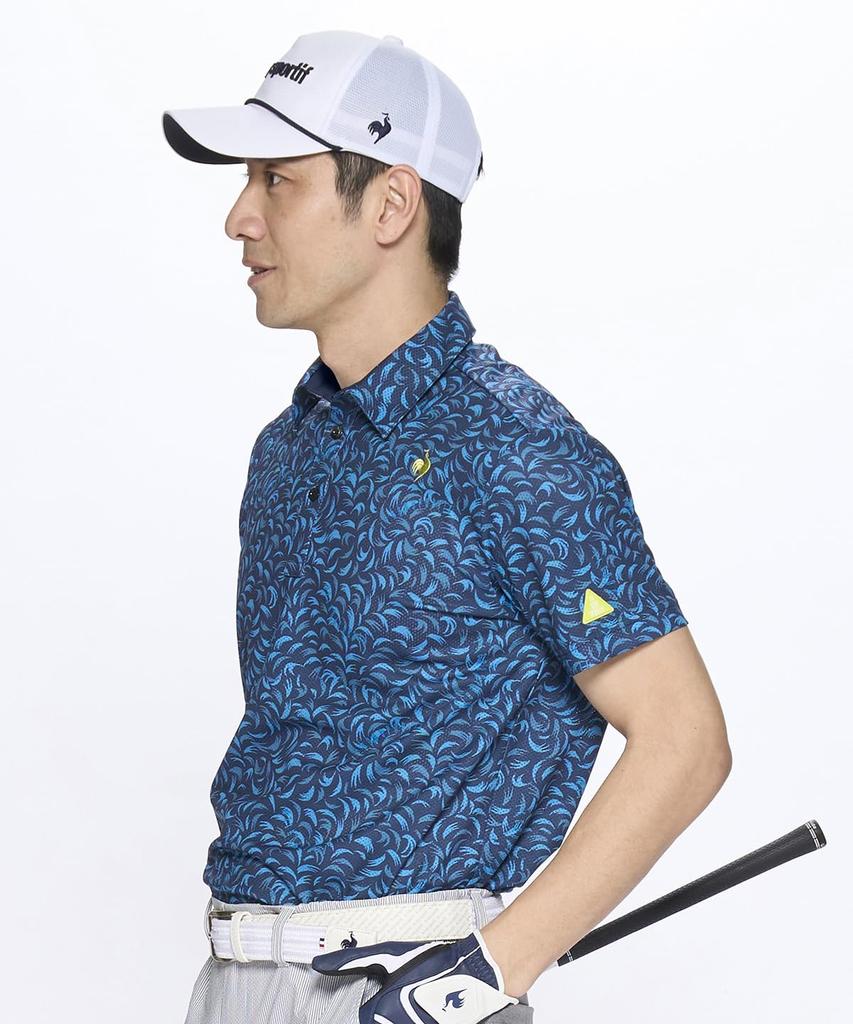 Coq Sportif Cool To the Highly NV00 [Le Golf] Short-sleeved Shirt, All-over Pattern, Sweat-wicking, Quick-drying, Stretch-forcer, Touch, Breathable,
