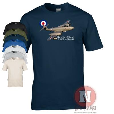 Футболка с изображением реактивного истребителя Gloster Meteor Великобритания Холодная война ВВС Великобритании