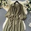 Французские шикарные платья макси для женщин с отложным воротником и рукавами-фонариками, женское летнее платье на шнуровке, женское летнее платье трапециевидной формы, Прямая поставка