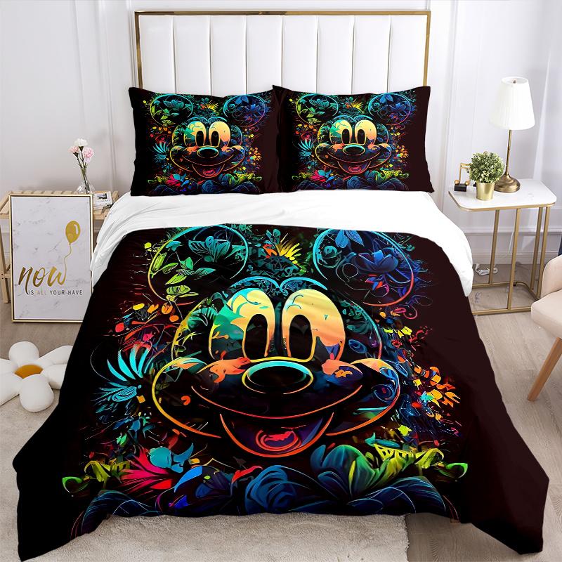 3pcs Colorful Mickey Mouse Quilt Cover Set (1 Quilt Cover + 2 Pillowcases Without Pillow Core), High-Definition Printing for Home and Dormitory.B