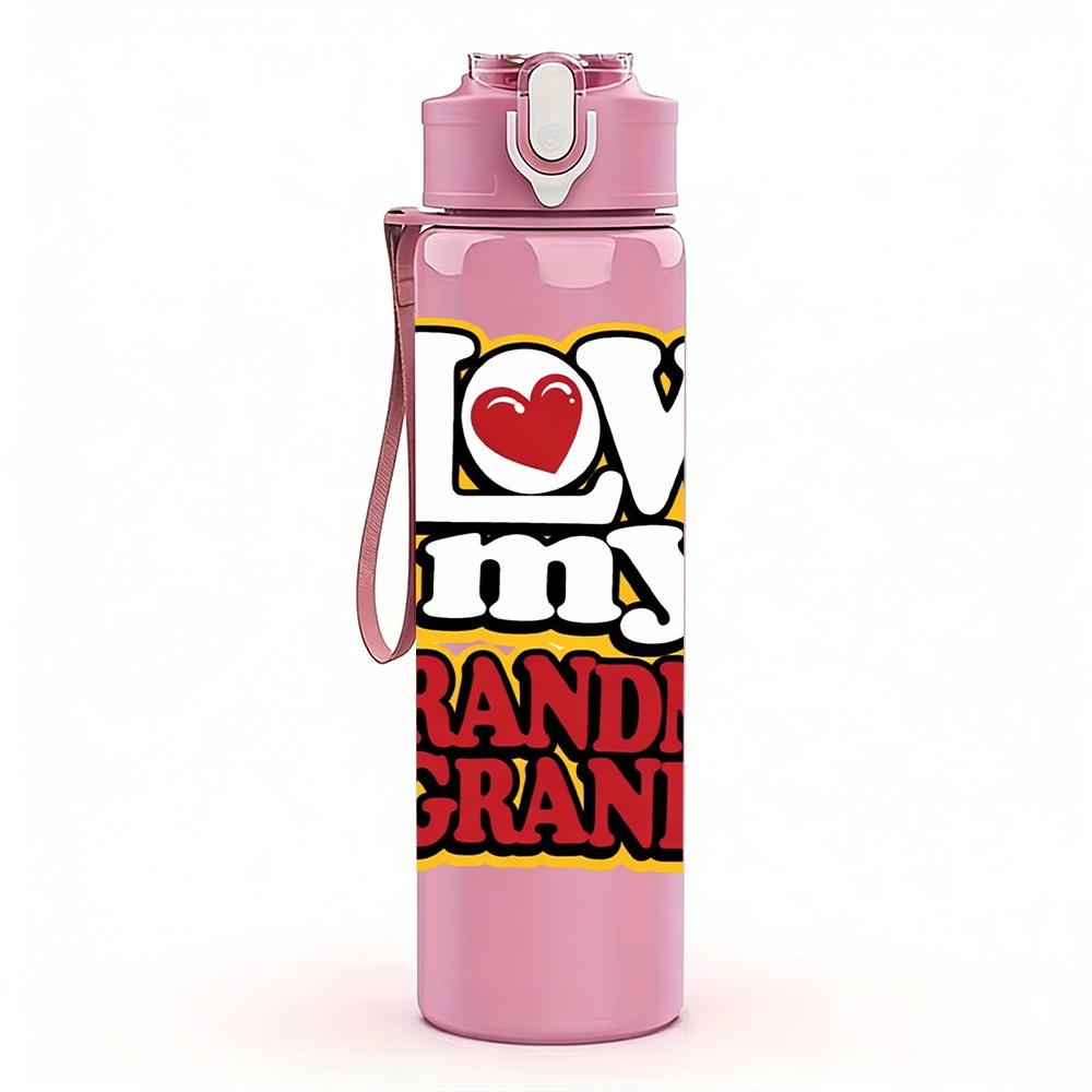 1PC I Love My Grandma Slogan Print 750ml Color Plastic Sports Water Bottle Leakproof Flip Straw Lid Suitable for Sports Office Home Use