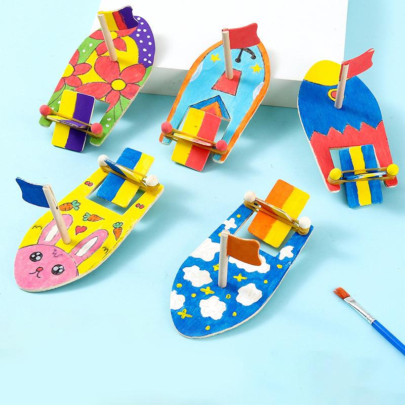 Модель деревянной лодки ручной работы, деревянная парусная игрушка, сделай сам, расписанные вручную, поделки, игрушки для детей, подарки на день рождения