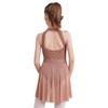 Girls Dance Performance Dress Sleeveless Mock Neck Shiny Rhinestones Decorated Cutout Back Leotard