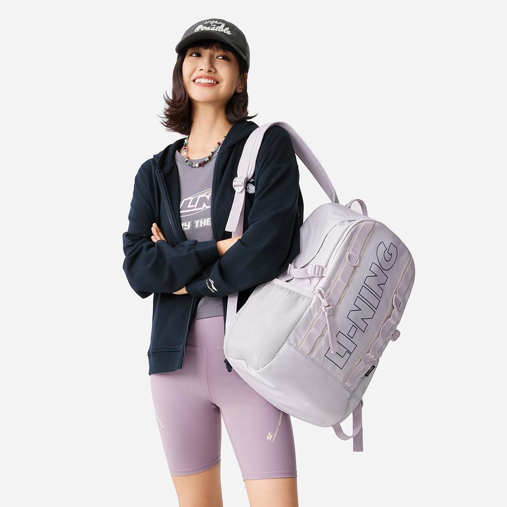 Li Ning Sports Lifestyle Series Fashion Minimalist Logo Print Zipper Backpack Unisex Backpack Cloud-Purple ABSV013-5