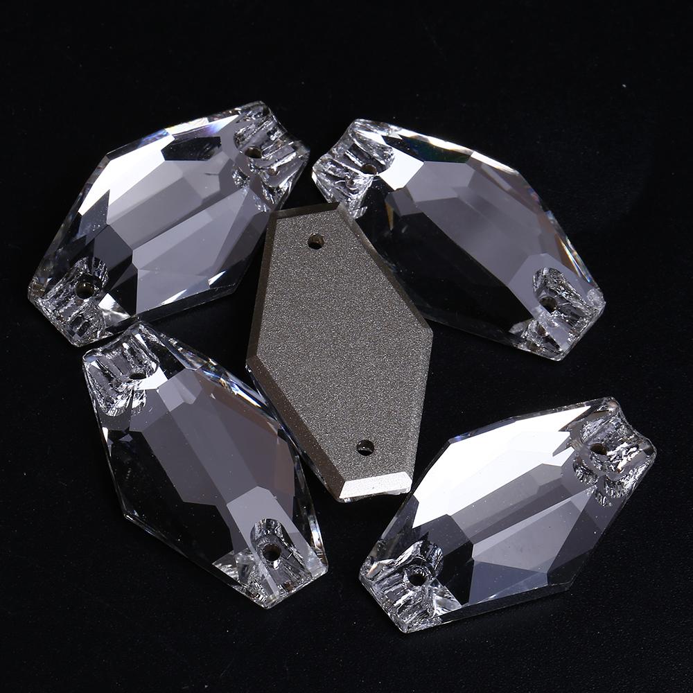Xulin 11*18mm 17*28mm  Hexagon Shape Sew on Crystal Gems Stone for Clothes