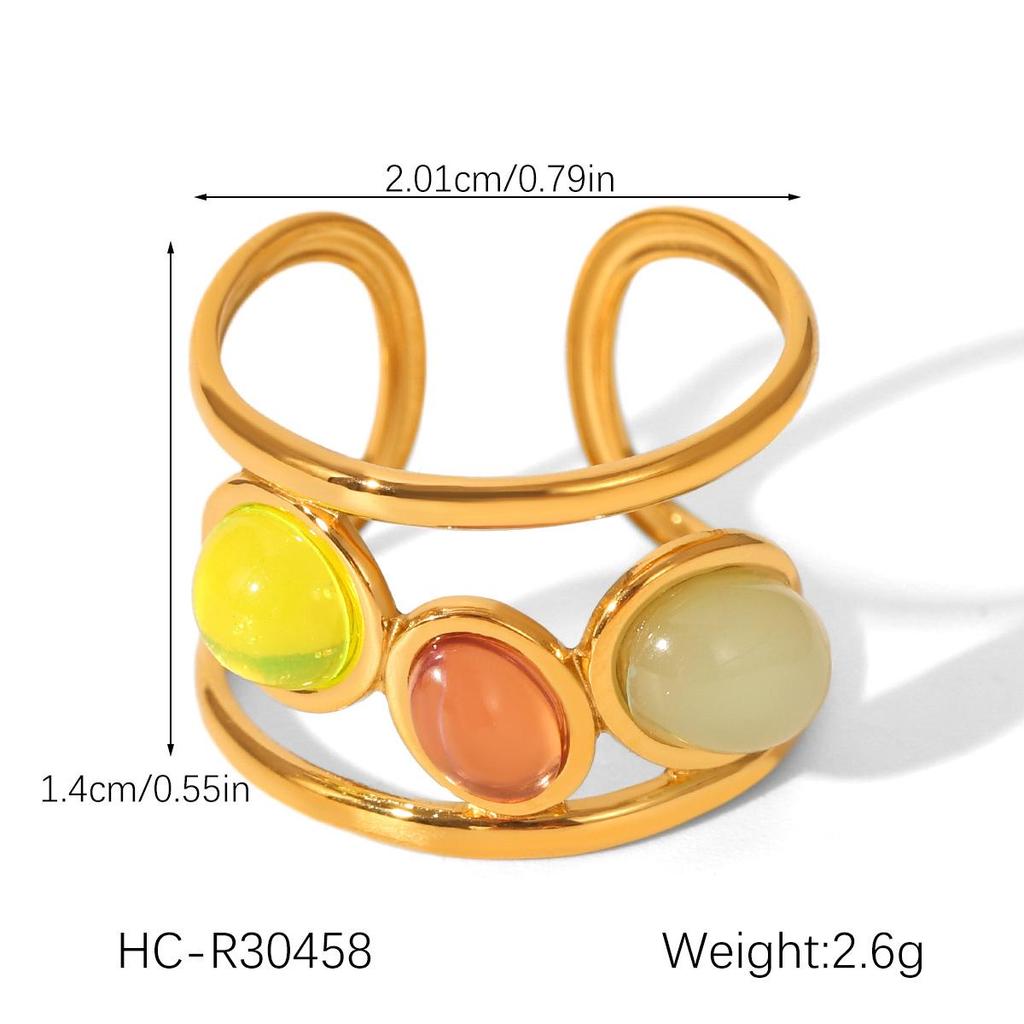 Women's Colorfast Retro Stainless Steel Ring with Natural Stone, Open & Versatile Titanium Steel Design