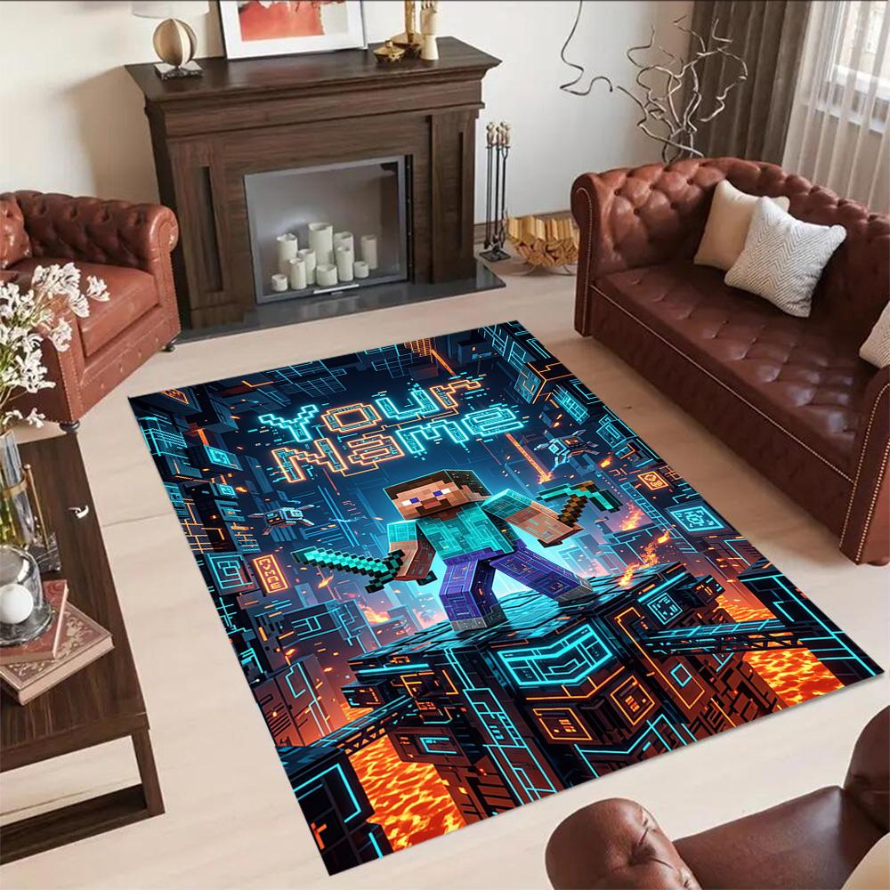 Minecraft Customized Name Area Rug Perfect For Decorate Room Balcony Outdoor Hallway Antislip Rug Anime Office Decor Gift For Festivals
