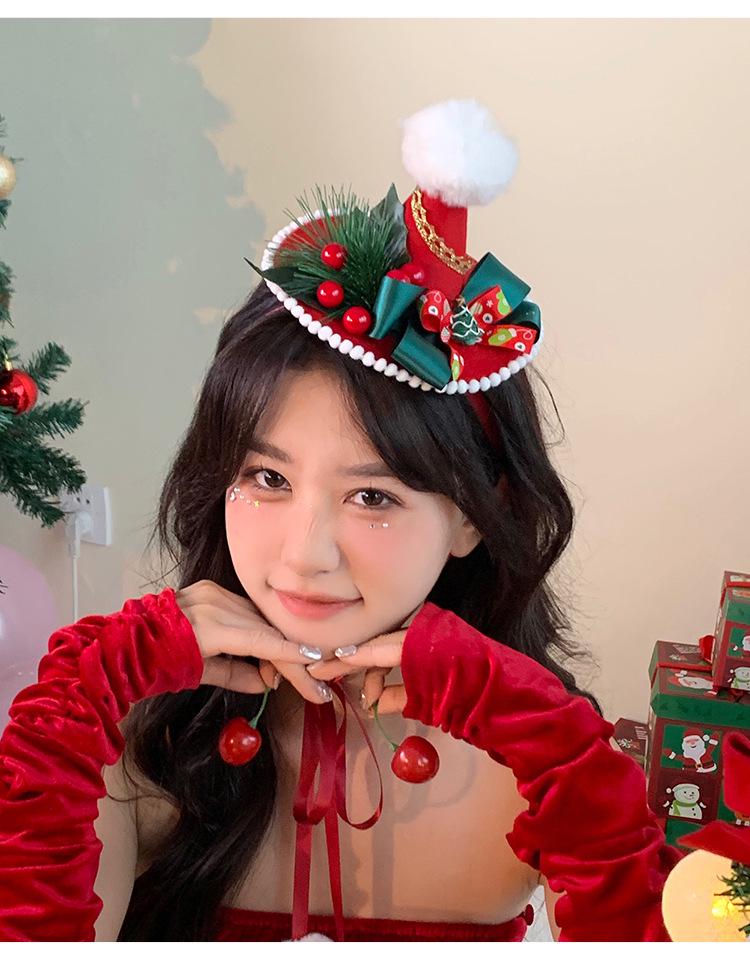 Женский красный 3D галстук-бабочка, шляпа-цилиндр с оленем - Рождественский праздничный аксессуар для волос