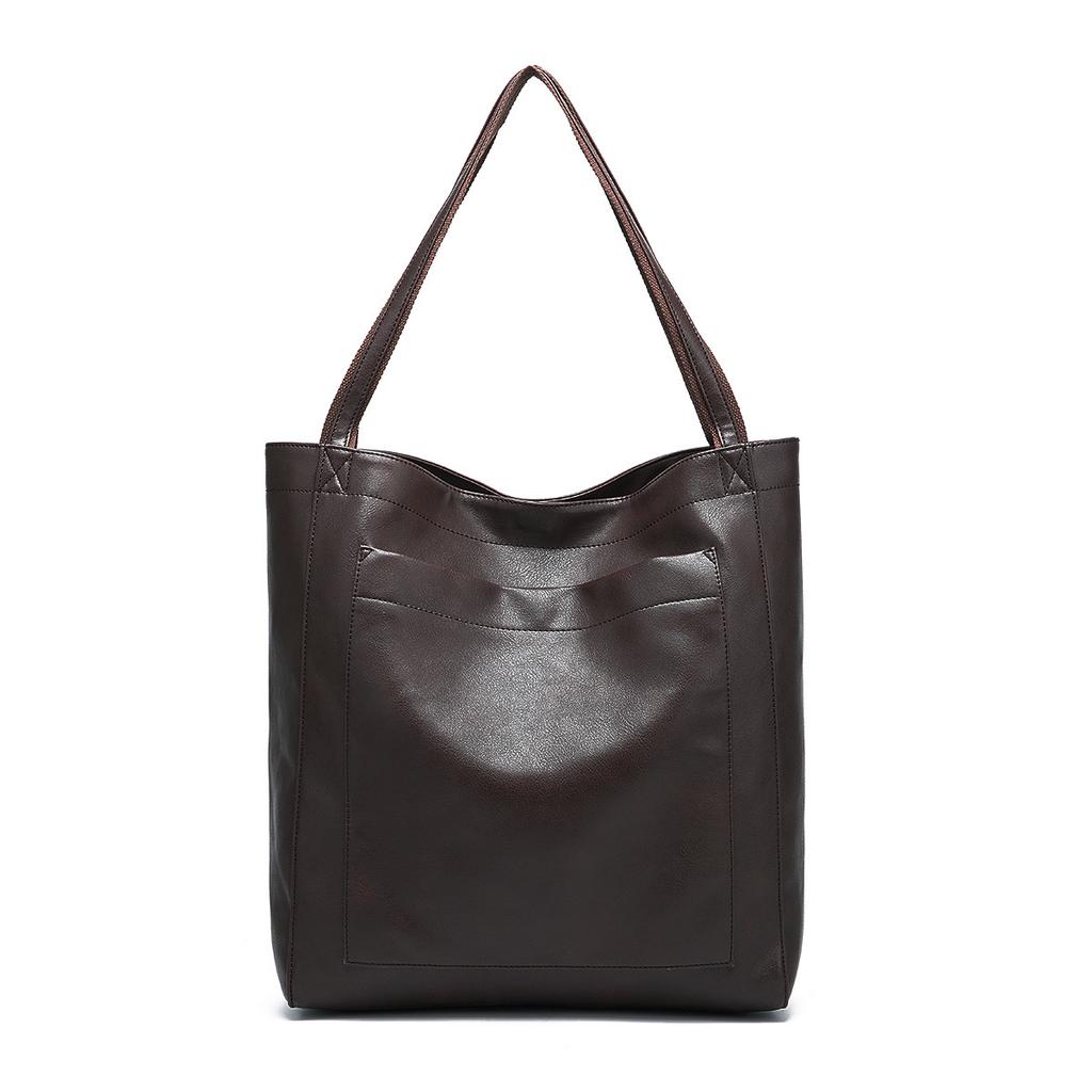 С карманом женская мягкая кожаная переносная сумка через плечо в стиле ретро с масляным воском из кожи большой емкости для