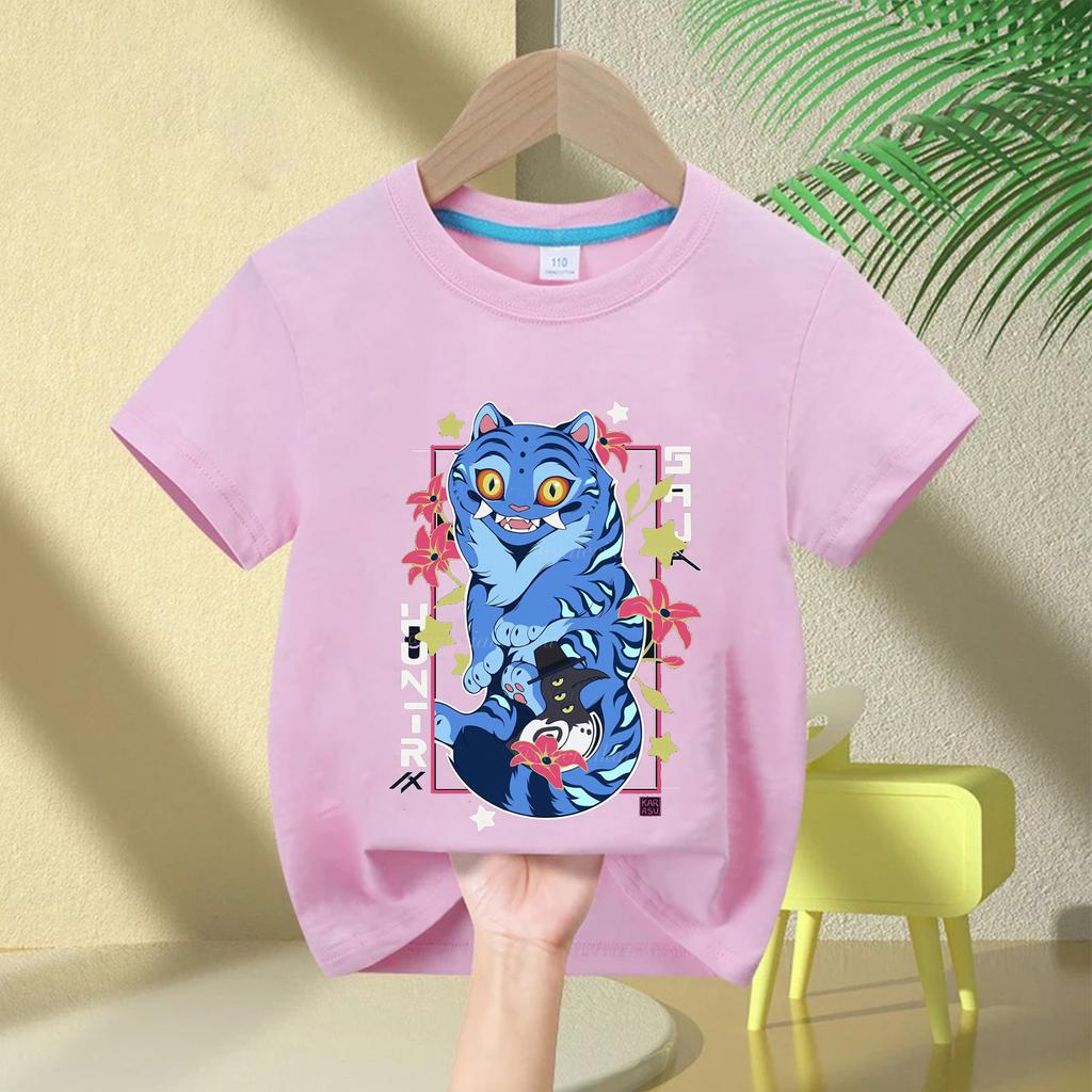 Одежда для маленькой девочки KPop с принтом «Охотники на демонов», детская футболка, модные повседневные топы, 2025, кино, круглый вырез, мультяшная футболка для девочек и мальчиков, повседневная