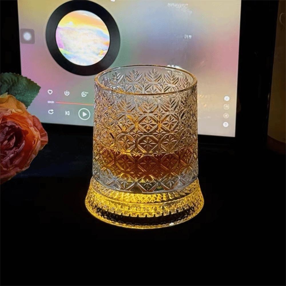 360 Degree Rotating Crystal Relief Liquor Cup Glowing Base Beer Cup Drinking Glasses Party