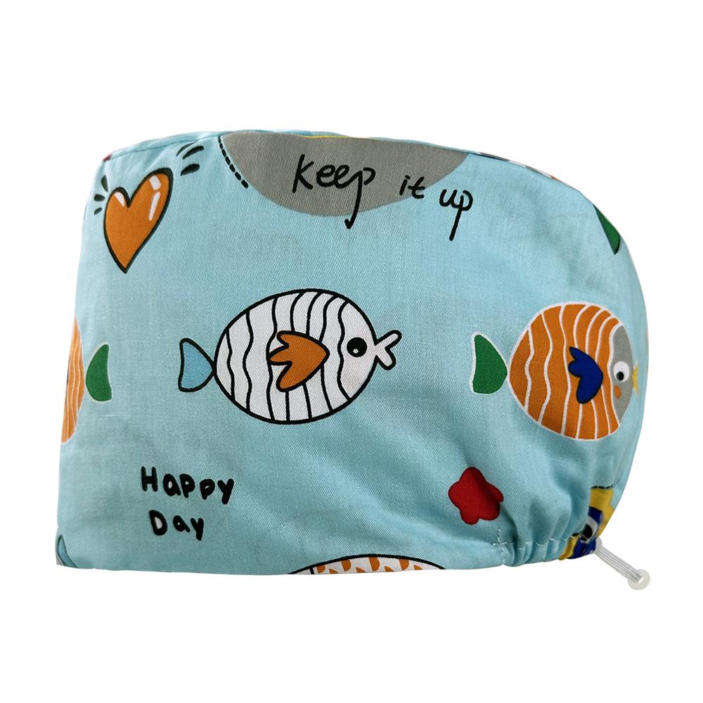 Хирургическая шапочка на кнопках с цветочным принтом для медсестер и врачей