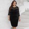 Women Dress Summer Three Quarter Sleeve Spring Lace Woman Long Dresses Casual Black Dresses O-neck Plus Size