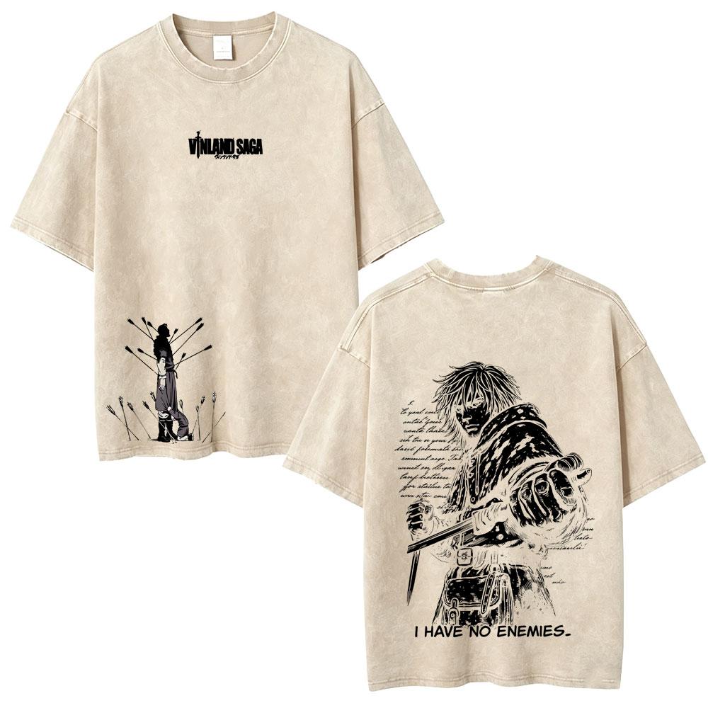 Anime Vagabond Miyamoto Musashi Washed Vintage T Shirt Men's Women Manga Casual Oversized T-shirts Male Fashion Retro Streetwear