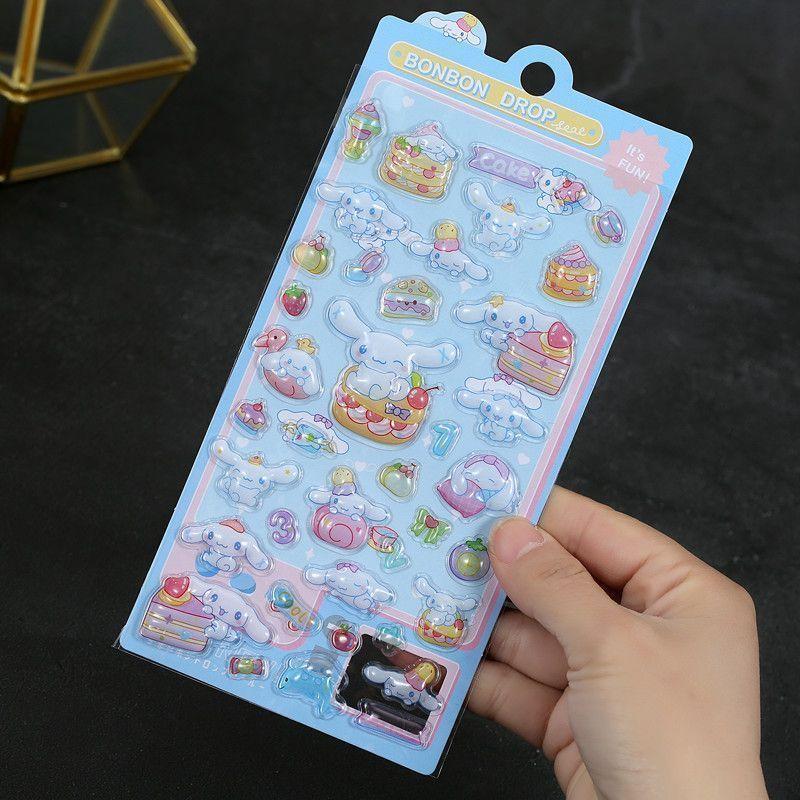 Милые объемные наклейки Hello Kitty Kawaii 3D Sanrio Наклейки Kuromi Cinnamoroll Melody Pochacco Мультяшные Детские Игрушки