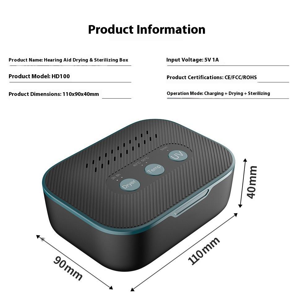 3 In1Цифровая сушилка для слуховых аппаратов, очиститель и зарядное устройство Магазин наушников Осушитель со светодиодной УФ-сушкой и 2 режимами синхронизации и температуры