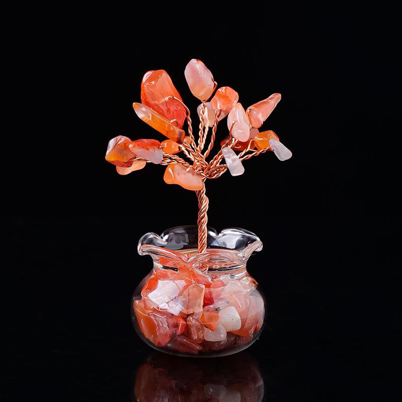 Mini Tree Crystal Stone Mini Vase Car Desktop Tabletop Ornament Bookshelf Courtyard Home Decorations