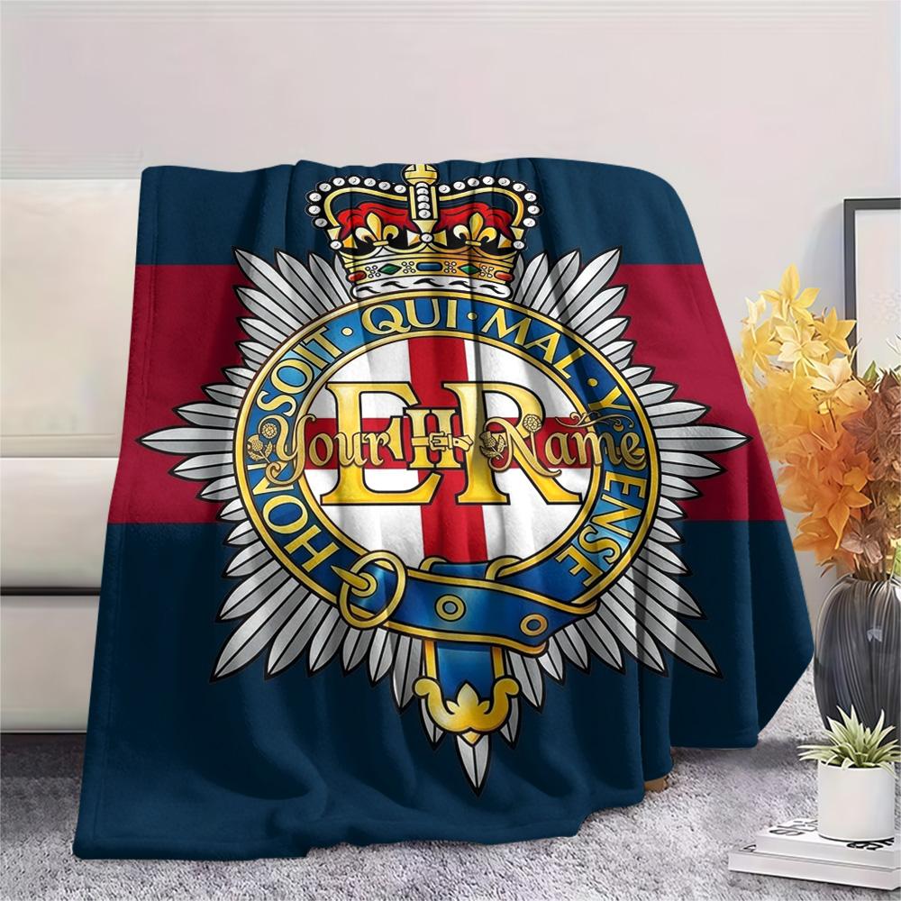 1PC Royal Crest Emblem Custom Name Patterned Flannel Blanket Suitable For All Seasons For Home Decor Warmth And Comfort Gifts Holiday Present