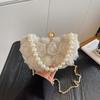 2025 New Women's Sweet Chiffon Flower Evening Bag with Pearl Chain, Convertible Handheld, Shoulder, or Crossbody.