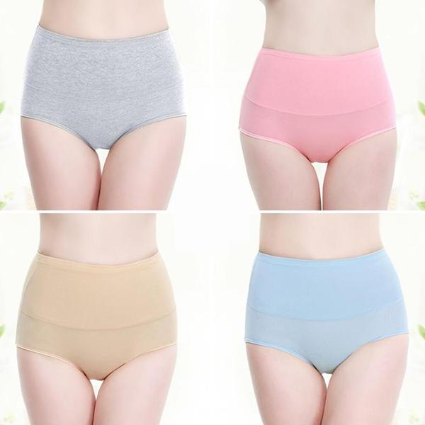 WTEMPO High-grade 4 PCS Elastic High Waist Underwear for Women Cotton Antibacterial Underwear Pure Cotton Crotch Large Size Triangle Briefs