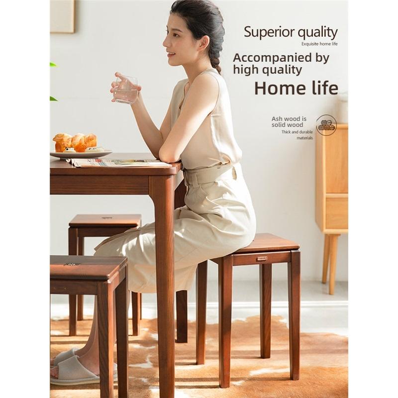 Chinese Style Solid Wood Stackable Stools Durable Square Round Low Wooden Small Bench for Home Dining Room