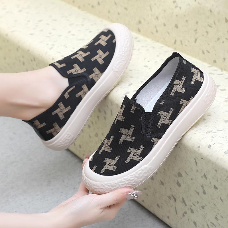 Women's Casual Platform Canvas Sneakers Anti Slip Breathable Chunky Walking Shoes Round Toe Loafers Lightweight Low-Top Dress Canvas Shoes for Women