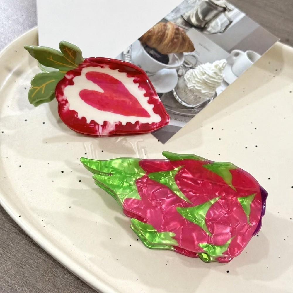 Dragon Fruit Design Fruit Print Hair Claw Strawberry Shark Hair Clip Hair Claw For Women Girls
