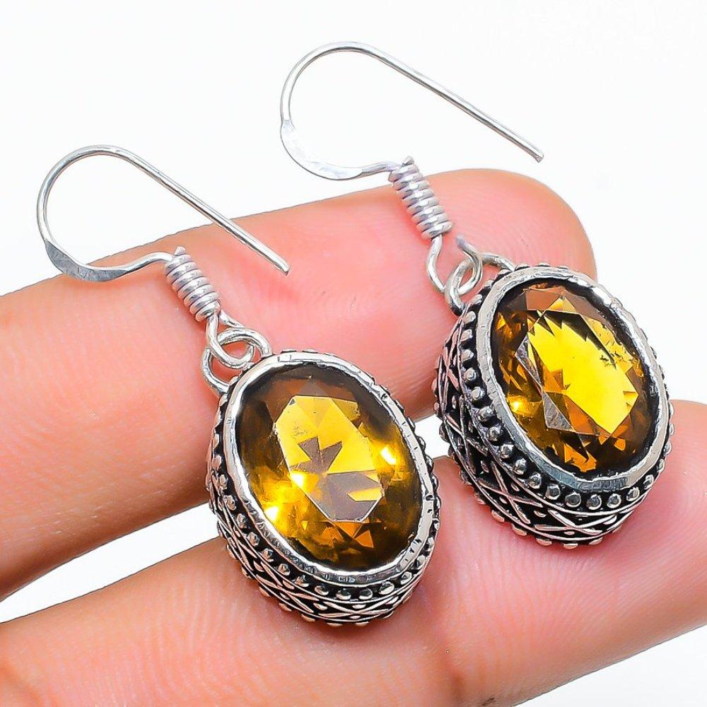Подарочные серьги ручной работы из стерлингового серебра 925 пробы с натуральным цитрином 1,42 дюйма T4Z40