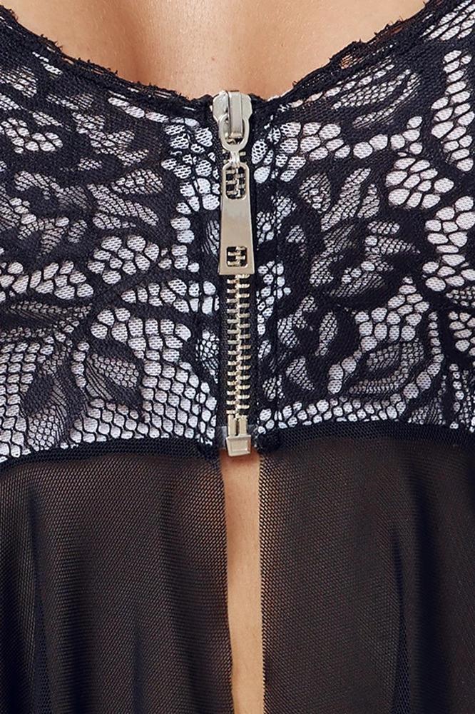 Cottelli LINGERIE - Sexy Open Chemise with Lace + Crotchless Thong XL