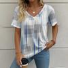 Women's V-neck Short Sleeved 3D T-shirt Checkered Print Summer Clothing Striped Women's T-shirt Street Top