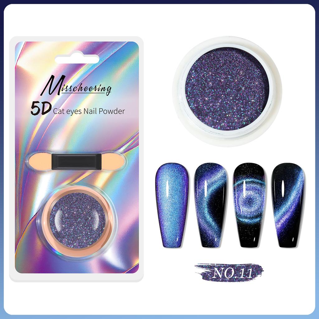 5D Magic Mirror Effect Cat Eye Powder Magnetic Nail Glitter Pigment Manicure Holographic Chrome Dust Can Use With Polish Gel