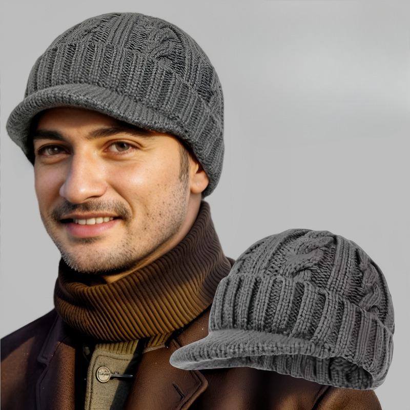 Men's Knitted Hat with Warmth and Thick Velvet, Short Eave Duckbill Cap, Ear Protection, and Woolen Hat