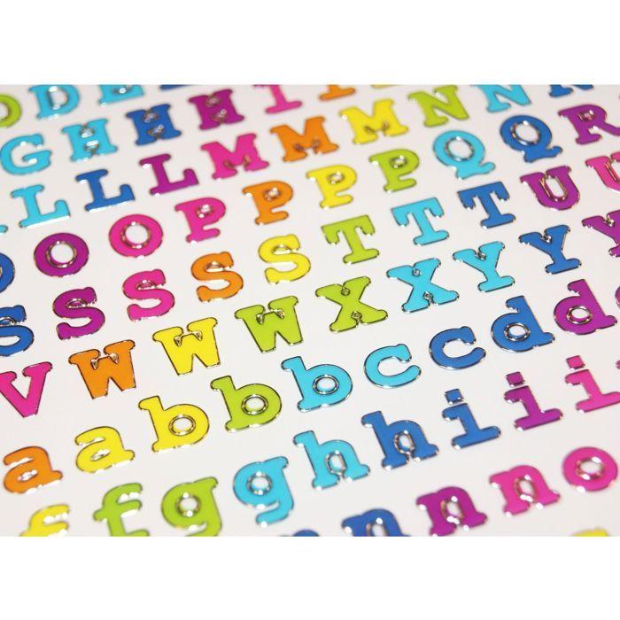 170 Autocollants - Alphabet et chiffres - arc-en-ciel - Dorures