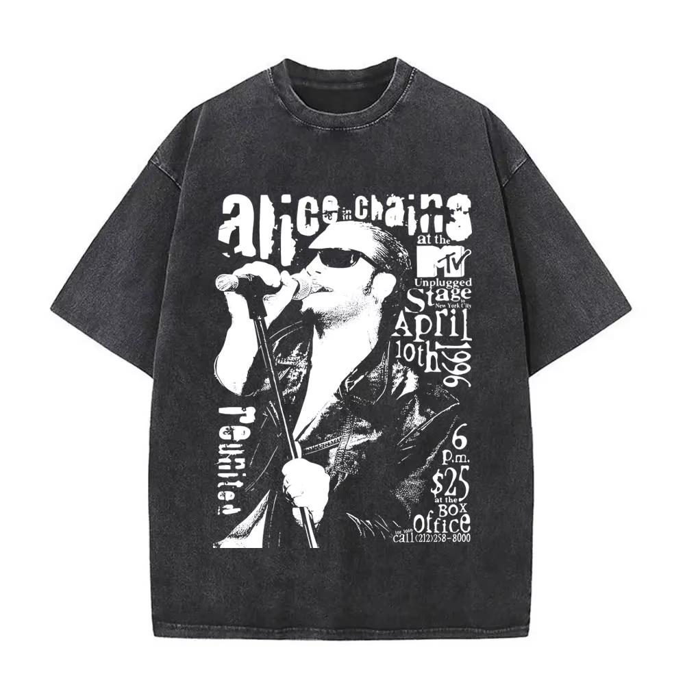 Washed Vintage Rock Band Alice in Chains Graphic Tshirts Men Women Retro Gothic Punk T Shirts Mens Oversized Short Sleeve Tops